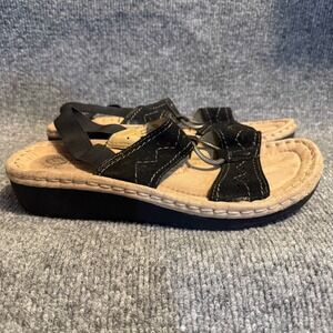 Earth Spirit Sandals Womens 8.5 Black Open Toe Embroidered Boho Causal Hippie